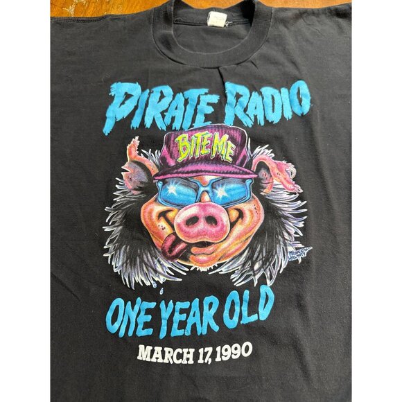 Vintage Pirate Radio 1990 "Bite Me" Graphic T-Shirt By Q-Tees Of California 100% - Picture 2 of 10